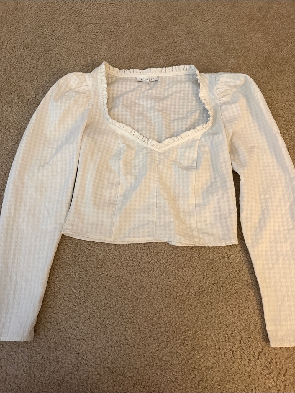 Topshop Ivory Ruffled Square-Neck Long Sleeve Blouse